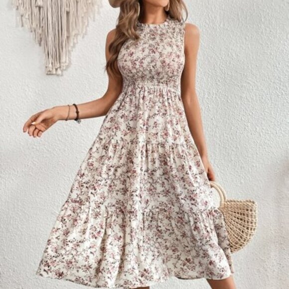 Boho Dress, Floral Print Ruffle Hem Dress, summer dress - Picture 5 of 8